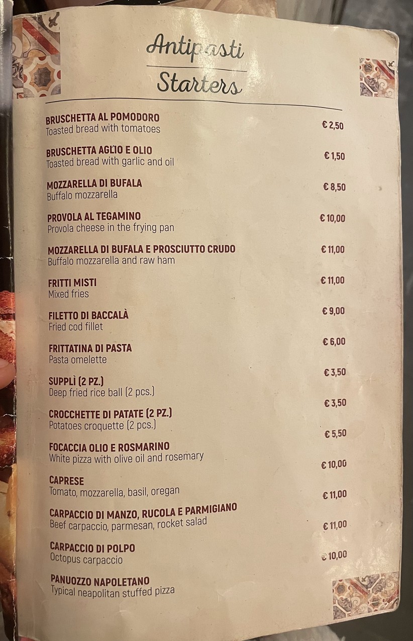 O'Pazzariello menu 1