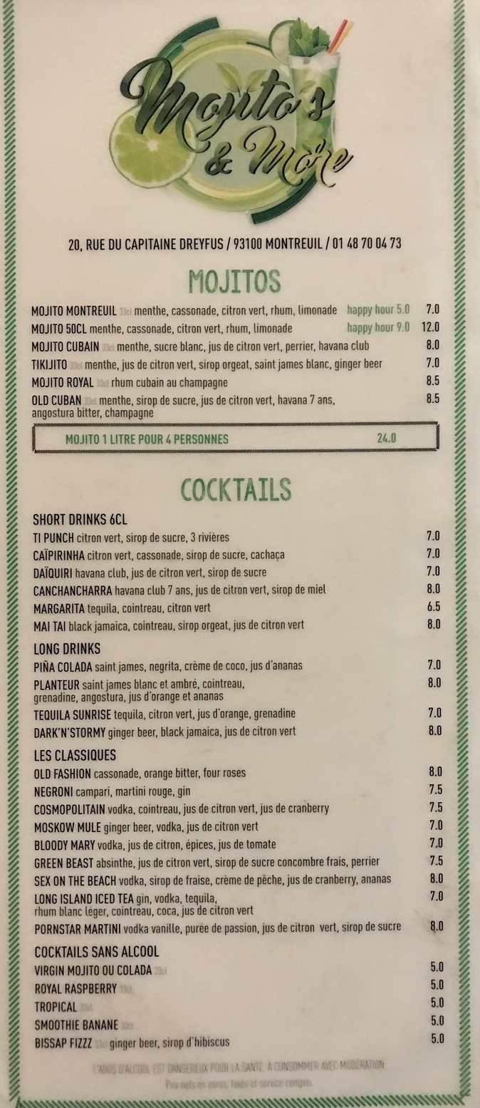 Mojito's More menu 1