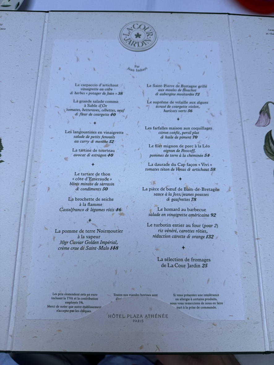 La Terrasse Montaigne menu 1