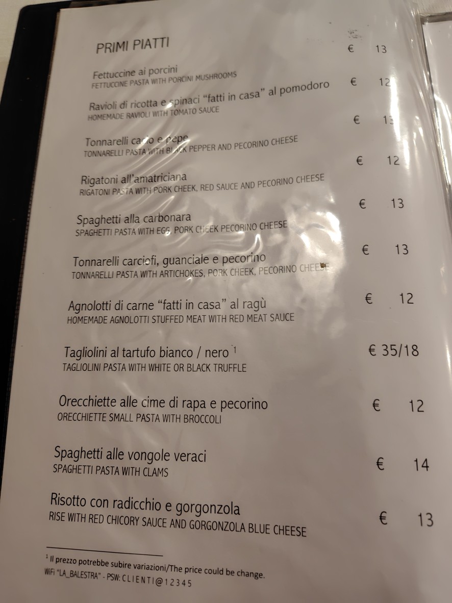 La Balestra menu 2
