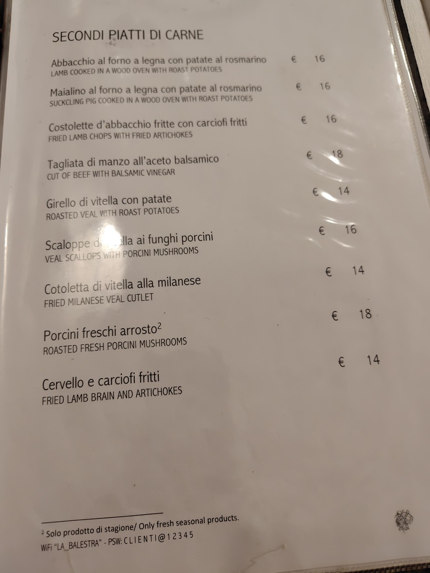 La Balestra menu 3