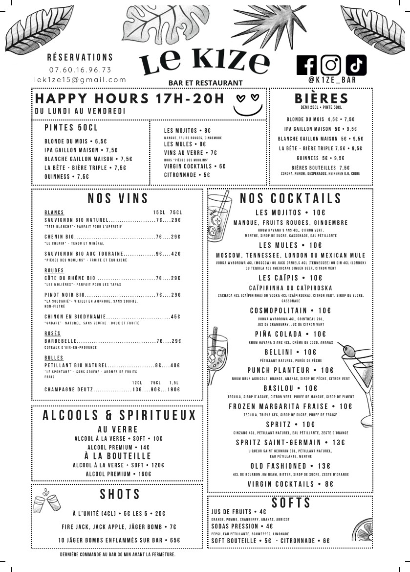 LE K1ZE BAR OPERA menu 2