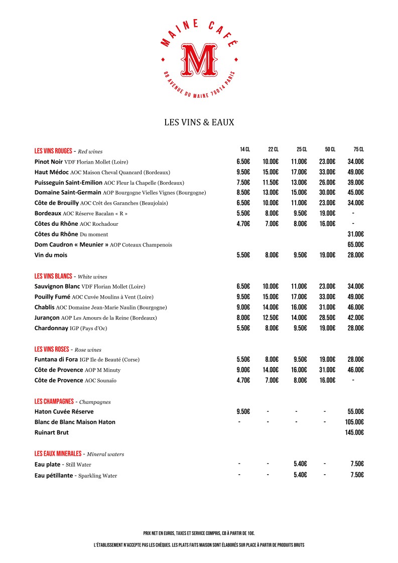 Le Maine Café menu 1