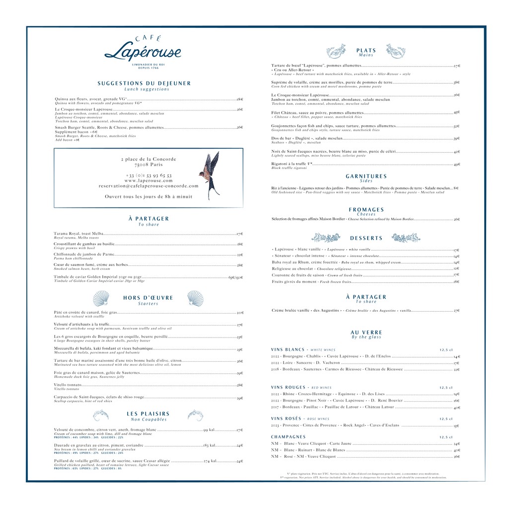 Café Lapérouse Concorde menu 1