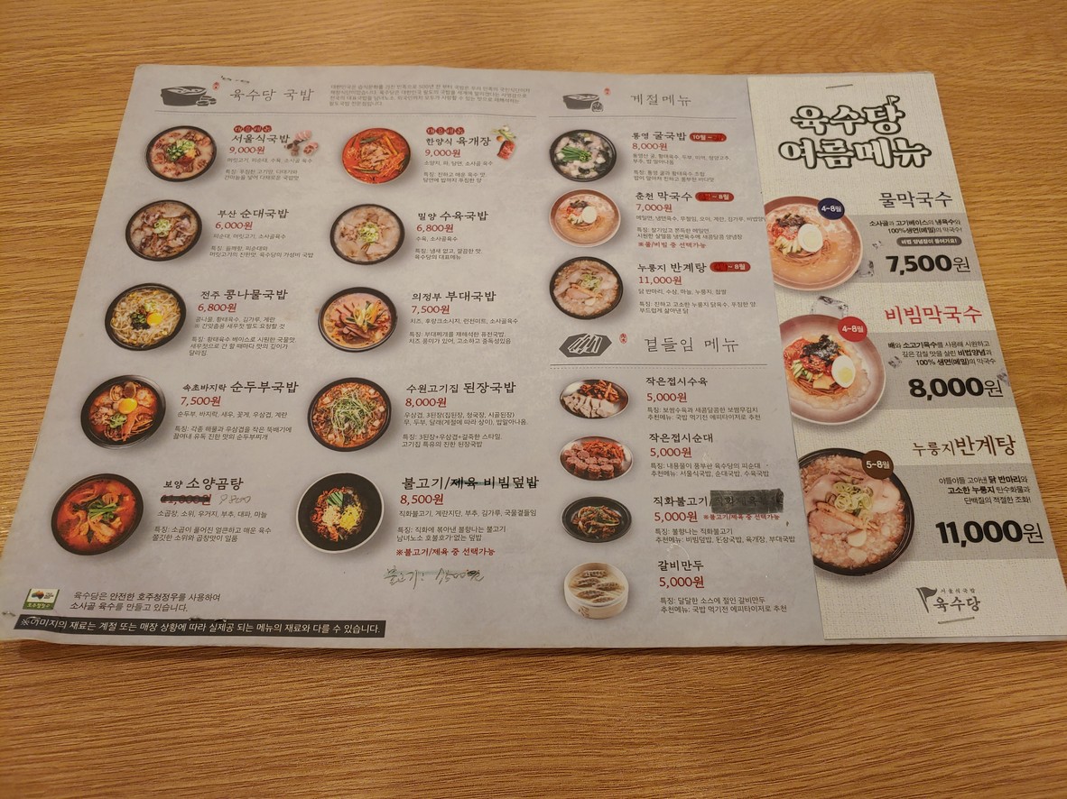Yuksudang Paldo Gukbap, sucursal del Hospital Sin Gil Seongae menu 1