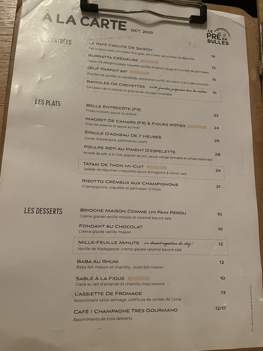Le Pré en Bulles menu 1