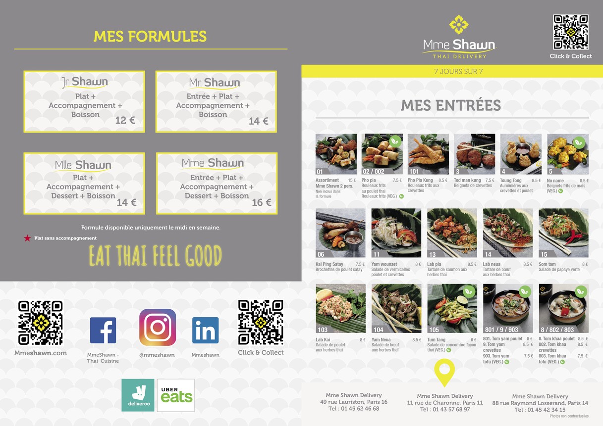 Mme Shawn Thai Delivery menu 1