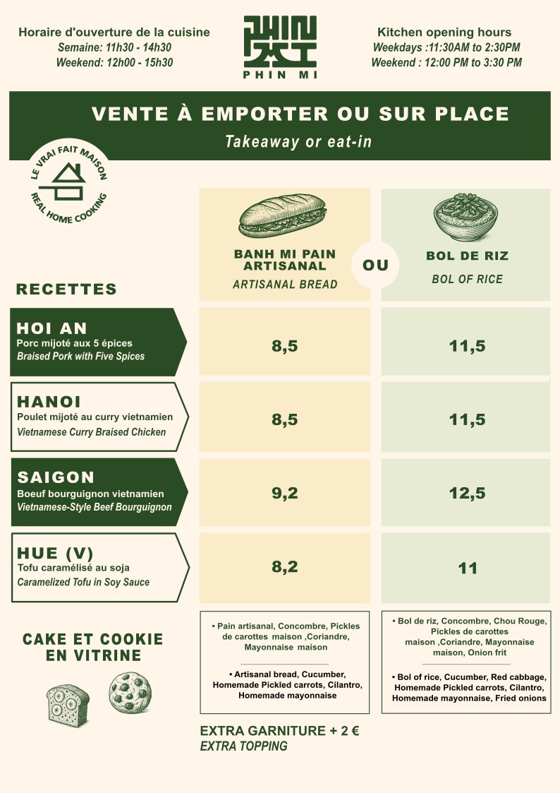 Phin mi Jussieu - Coffee shop & Banh mi menu 1
