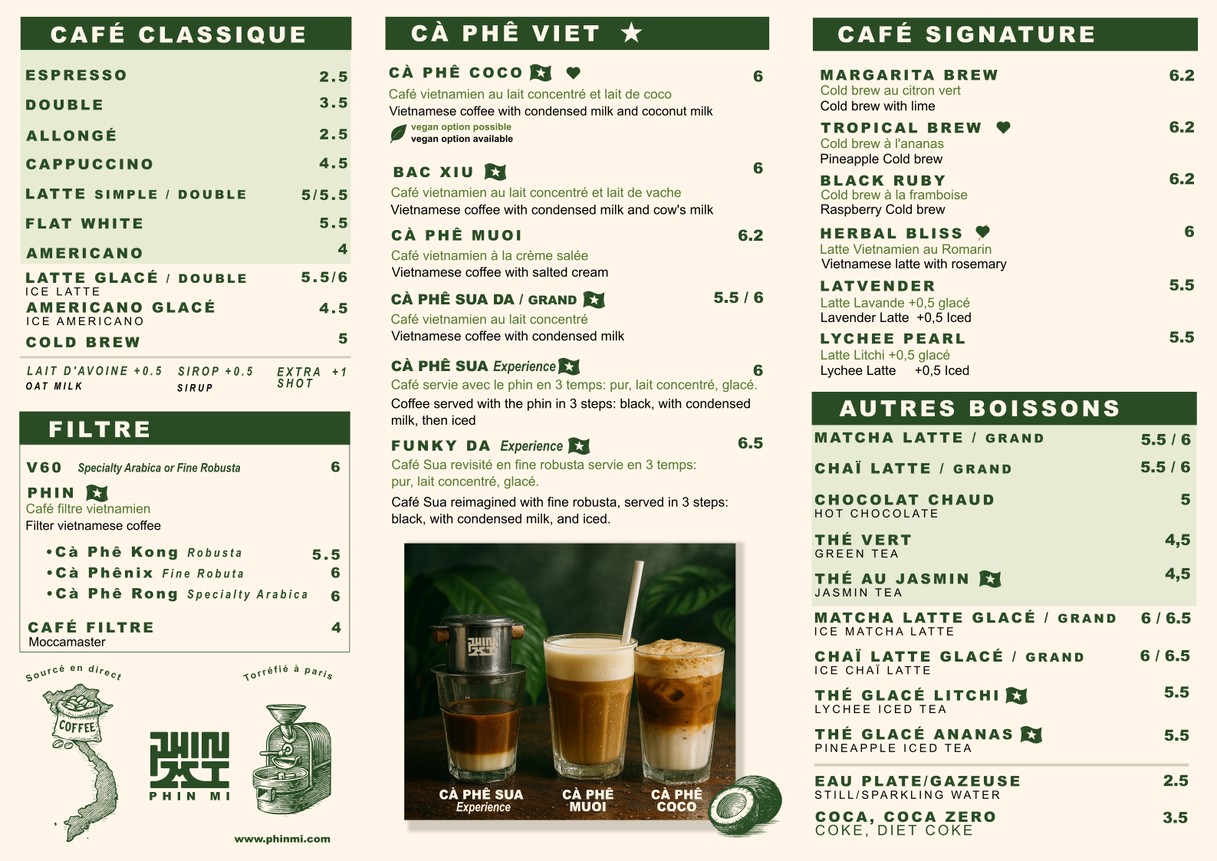 Phin mi Jussieu - Coffee shop & Banh mi menu 2