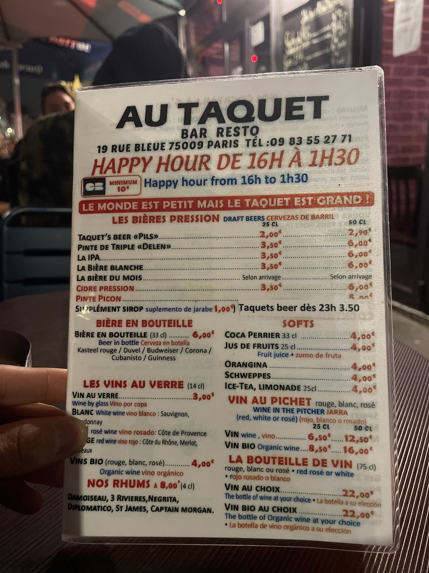 Au Taquet menu 1