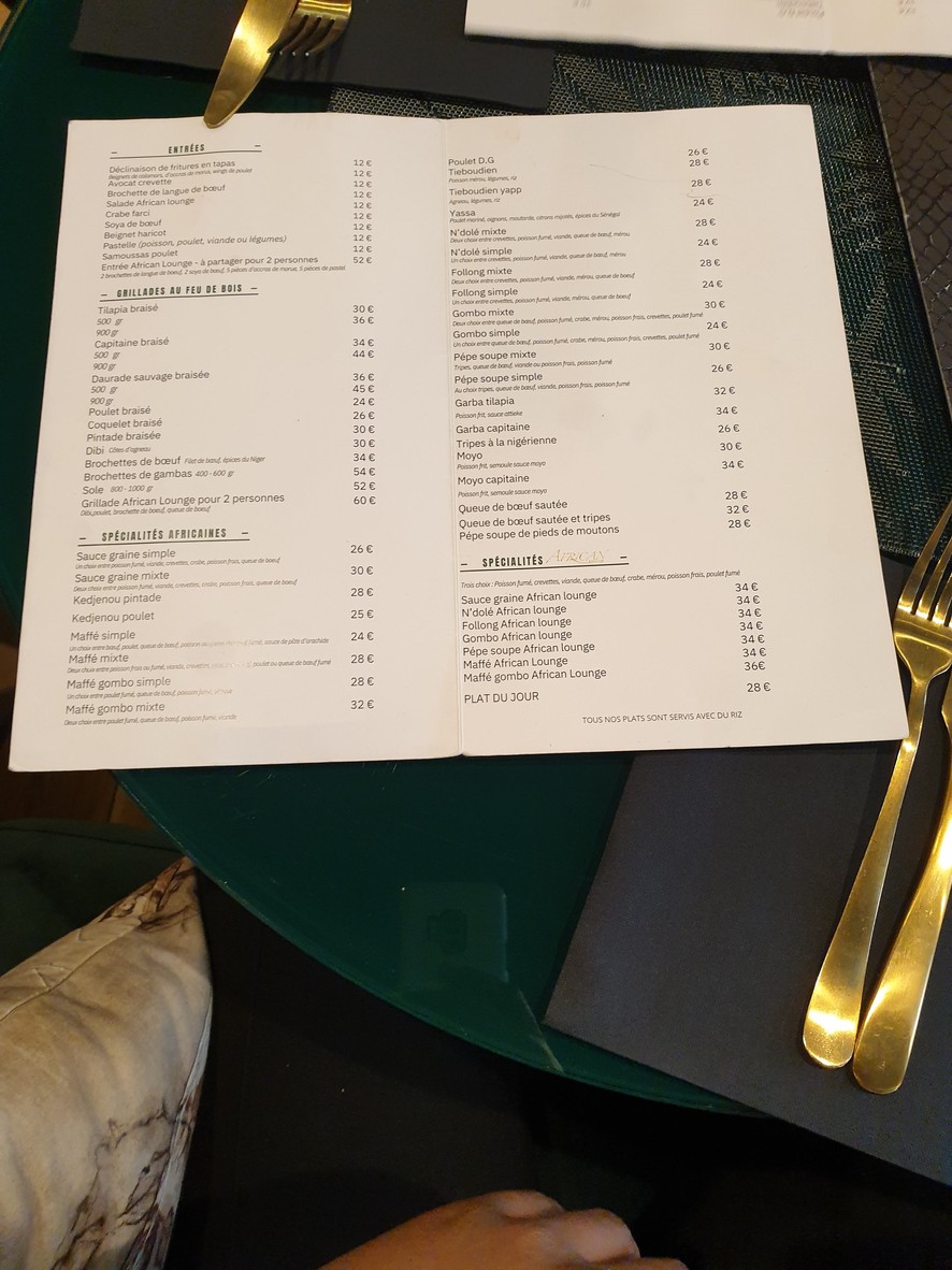 African Lounge menu 1