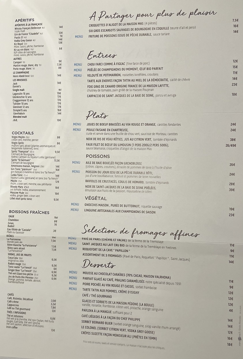Chez Françoise menu 2