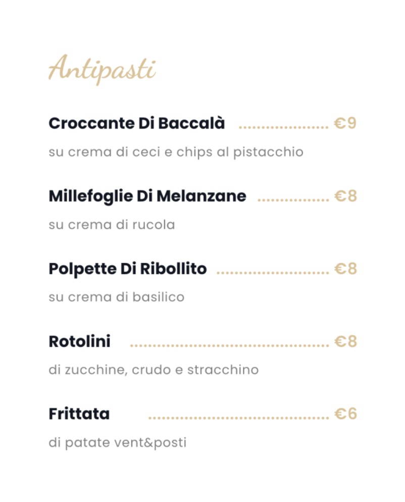 Vent8posti di Alessandro Onori menu 1