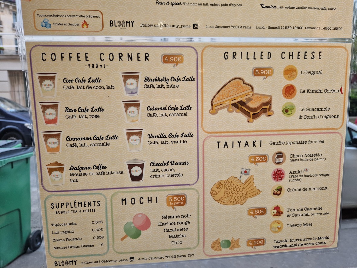 BLOOMY PARIS ✨ Bubble Tea ✨ Coffee Shop ✨ Bento Japonais ✨Taiyaki ✨ Mochi menu 2