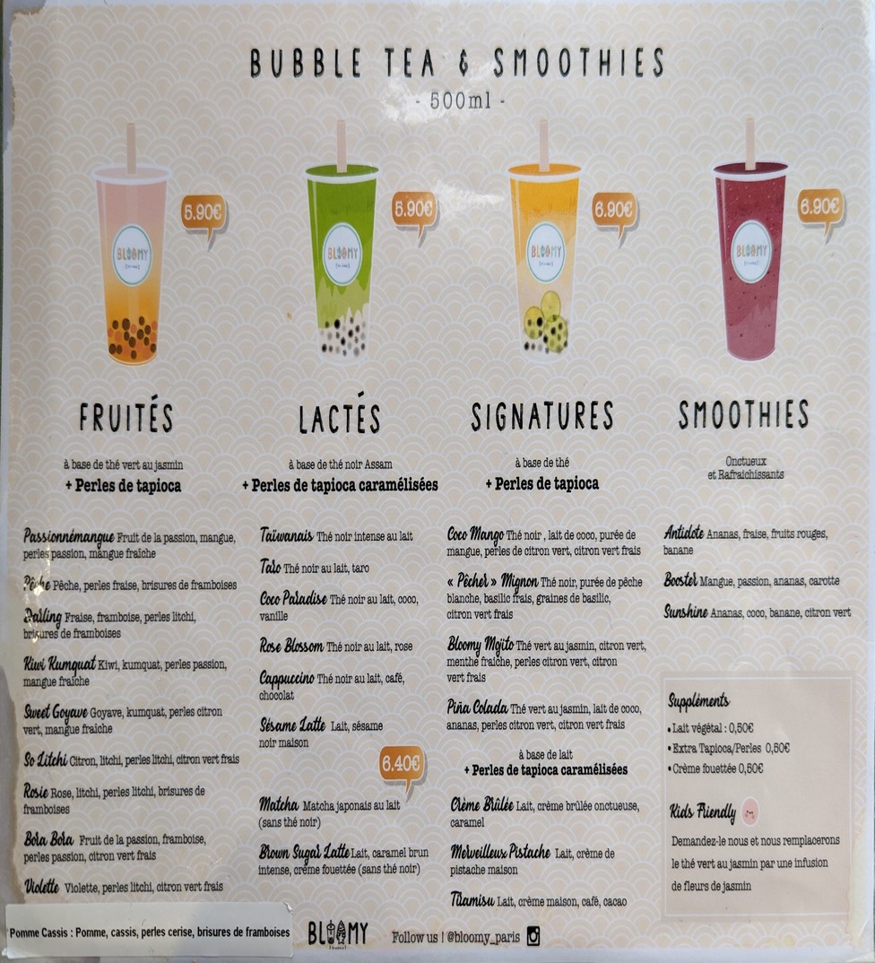 BLOOMY PARIS ✨ Bubble Tea ✨ Coffee Shop ✨ Bento Japonais ✨Taiyaki ✨ Mochi menu 3
