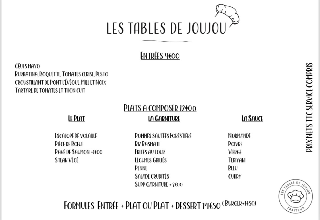 Les Tables de Joujou menu 1