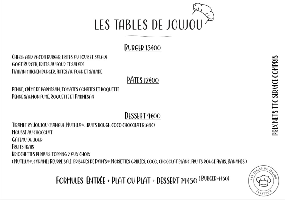 Les Tables de Joujou menu 2