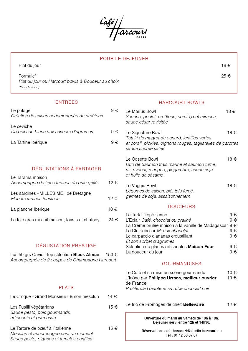 Café Harcourt menu 1
