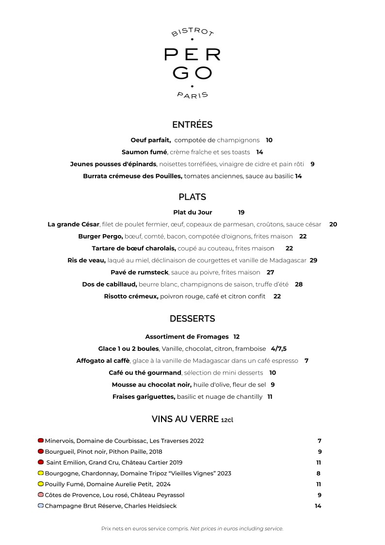 Bistrot Pergo menu 1