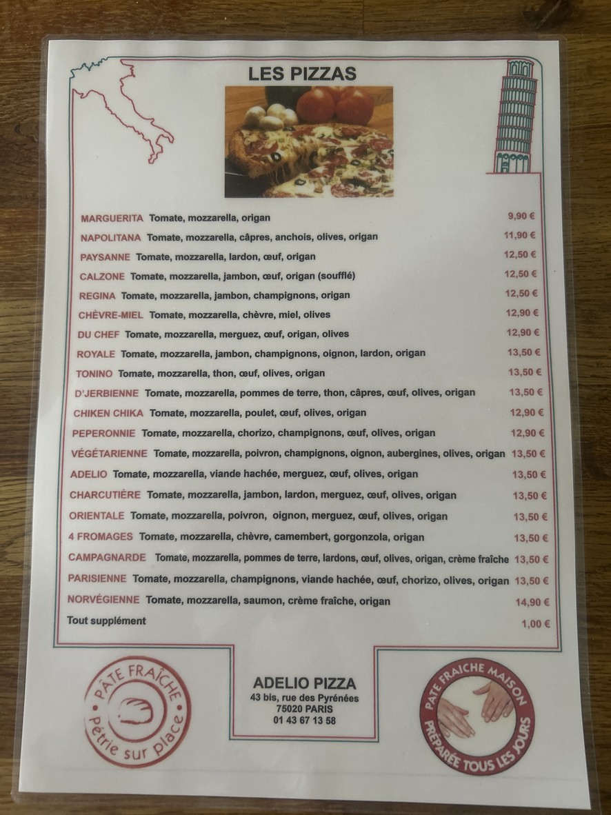 Adelio Pizza. menu 2