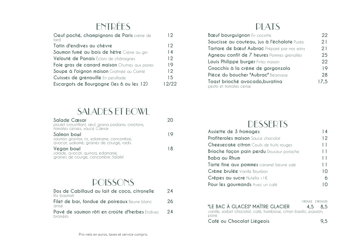 Le Louis Philippe menu 2