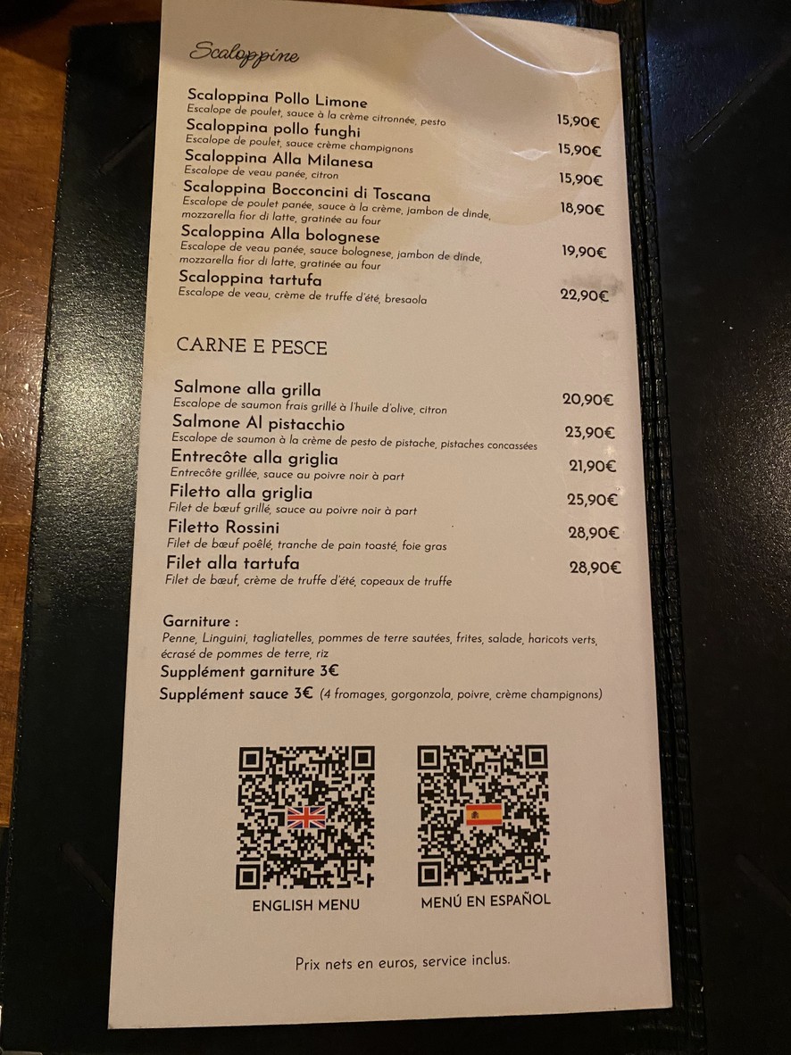 La Toscane menu 2