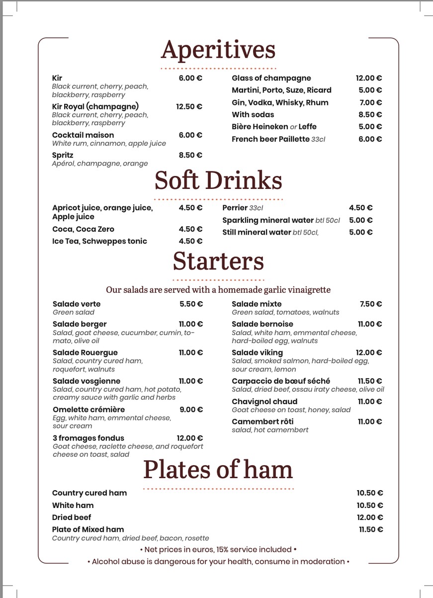Pain Vin Fromages menu 1