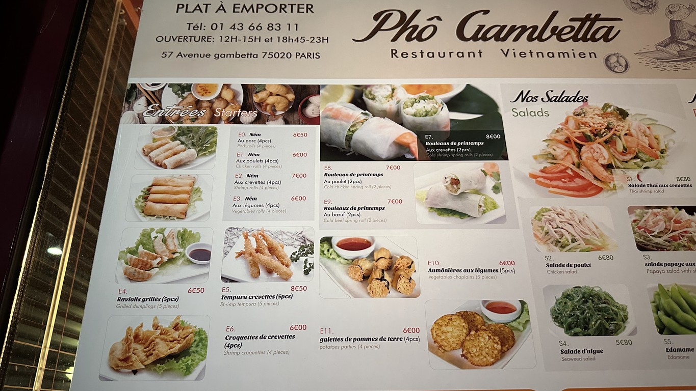 Pho Gambetta menu 1