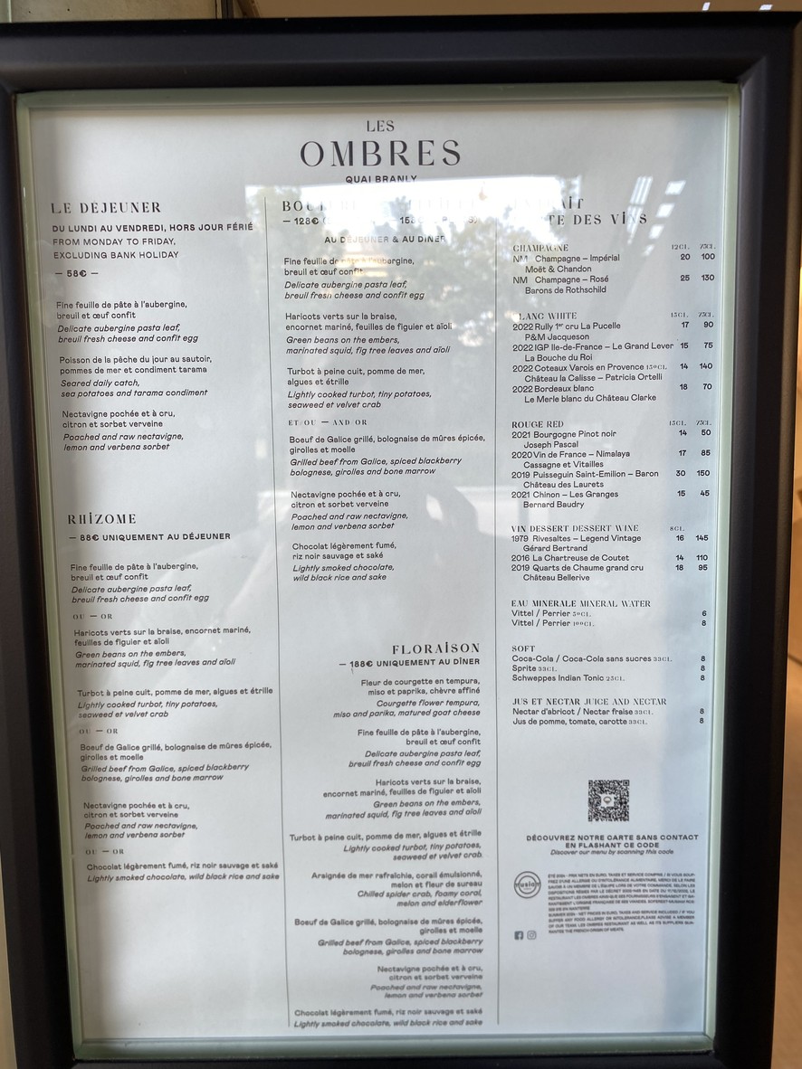 Les Ombres menu 1