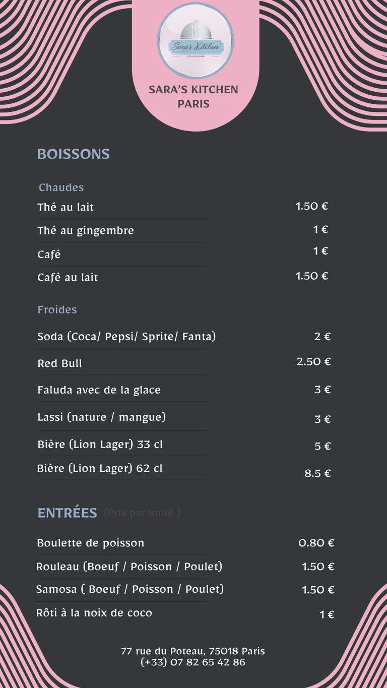 Sara's Kitchen | Paris menu 1