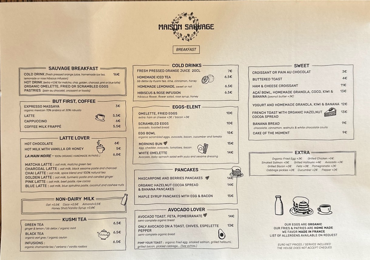 Maison Sauvage menu 1