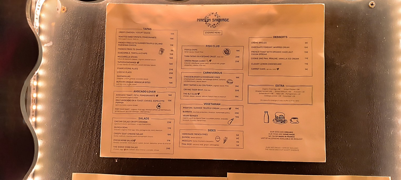 Maison Sauvage menu 3