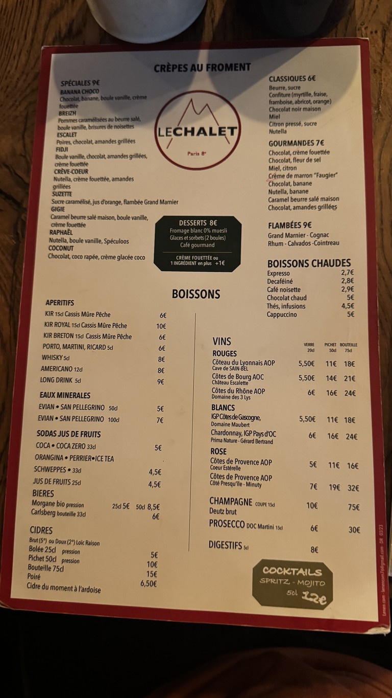 Le Chalet du 8ème menu 1