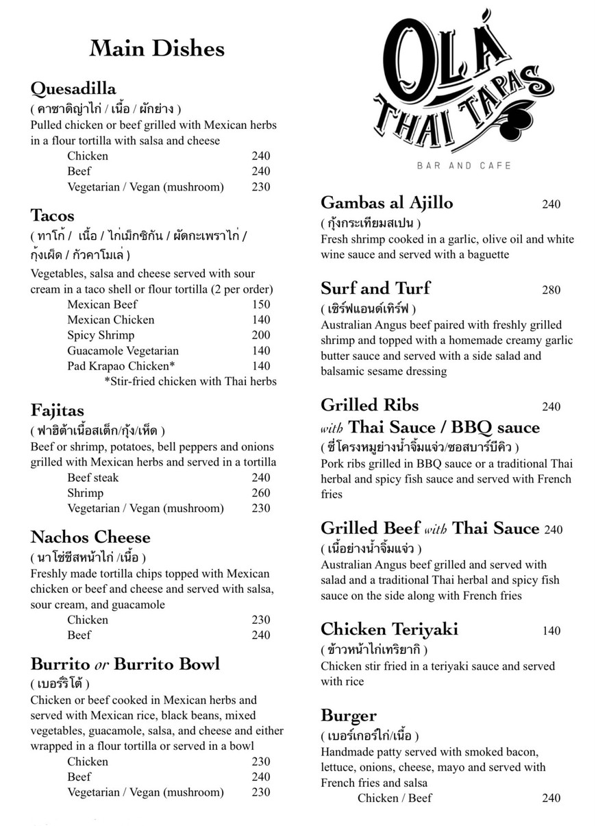 Olá Thai Tapas Bar And Cafe menu 2
