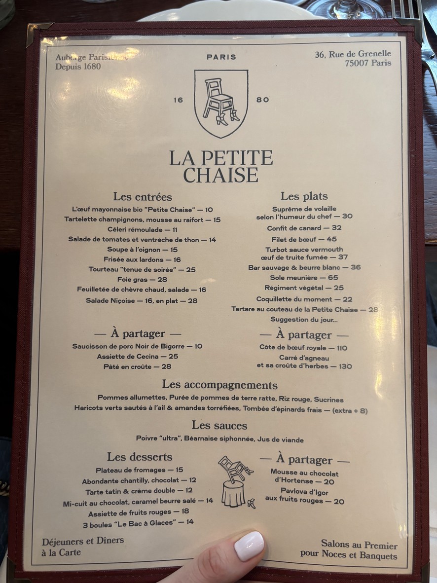 La Petite Chaise menu 1