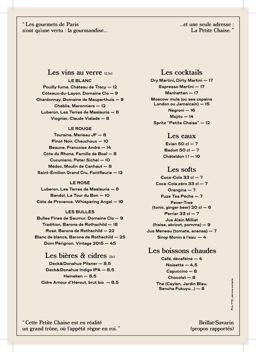 La Petite Chaise menu 3