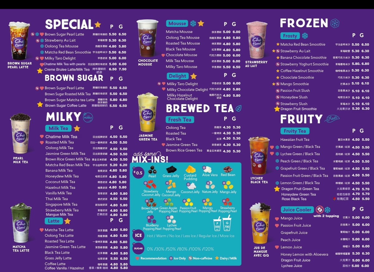 Chatime bubble tea menu 1
