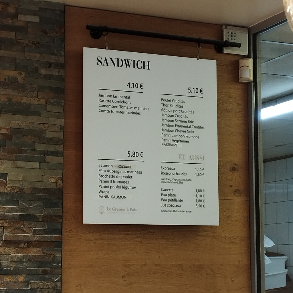 Grenier A Pain Vanves menu 1
