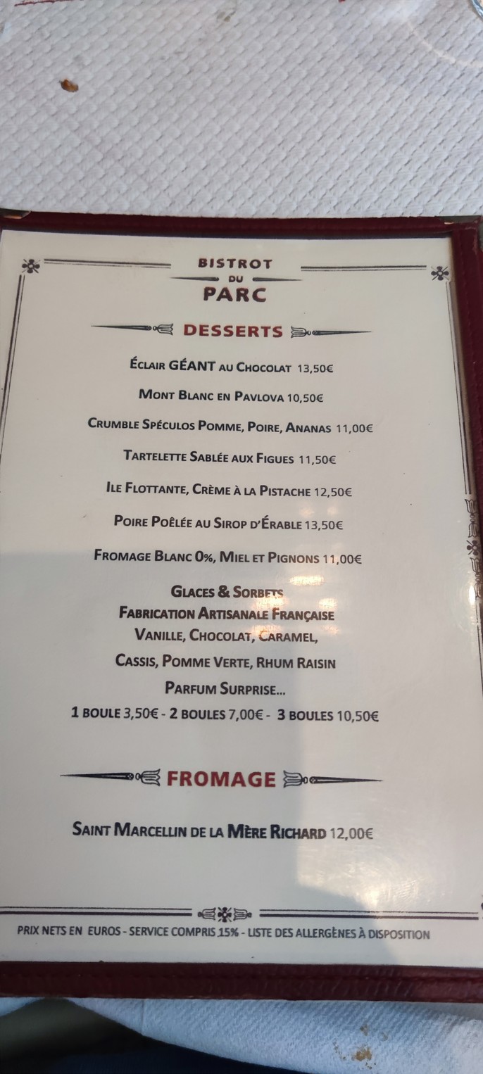 Le Bistrot Du Parc menu 2