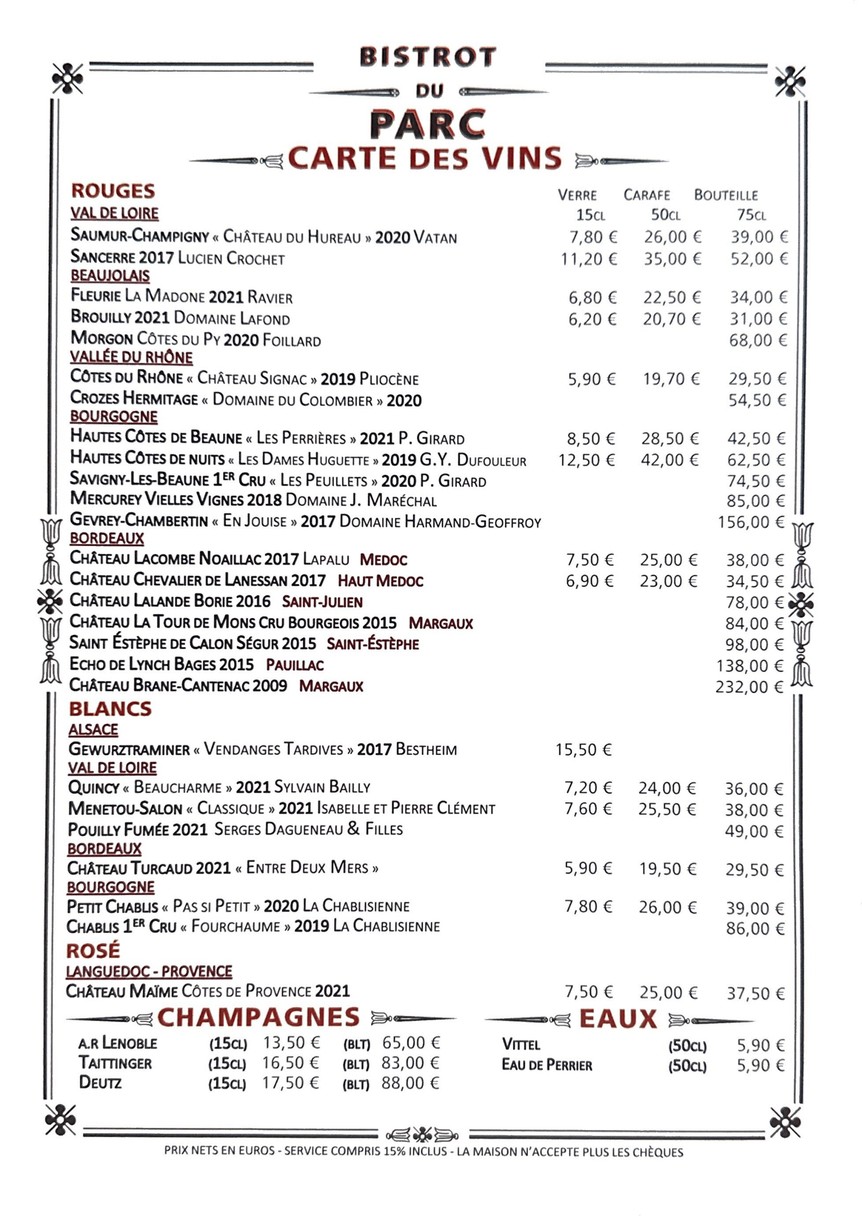 Le Bistrot Du Parc menu 3