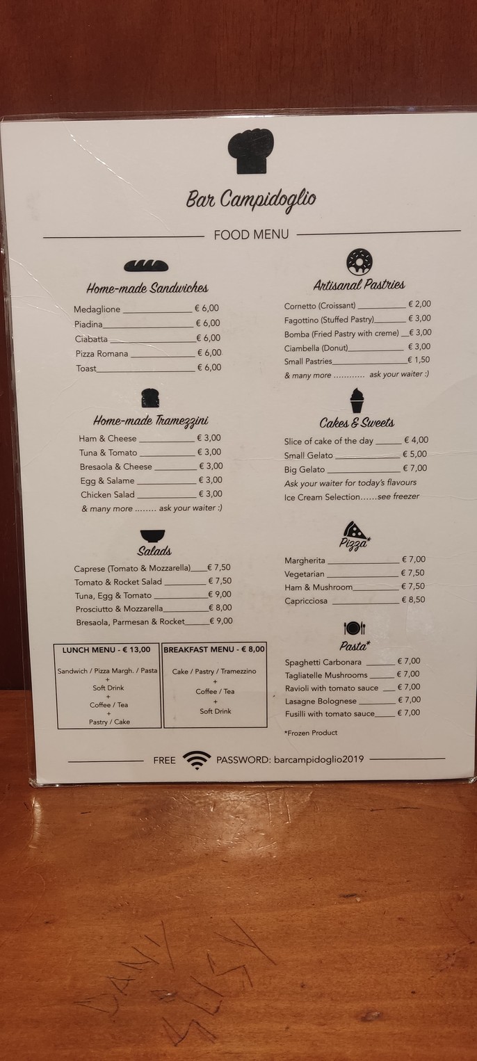 Bar Campidoglio menu 1