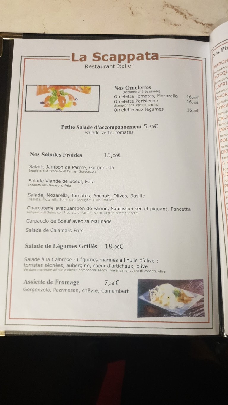 La Scappata menu 1