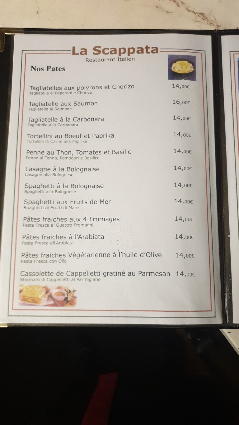 La Scappata menu 2