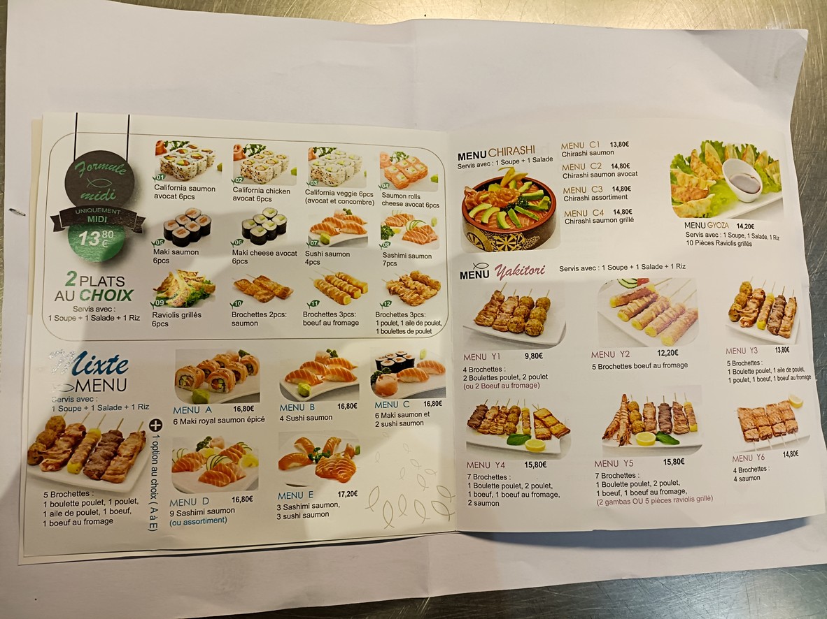 ZEN SUSHI FONTENAY menu 1