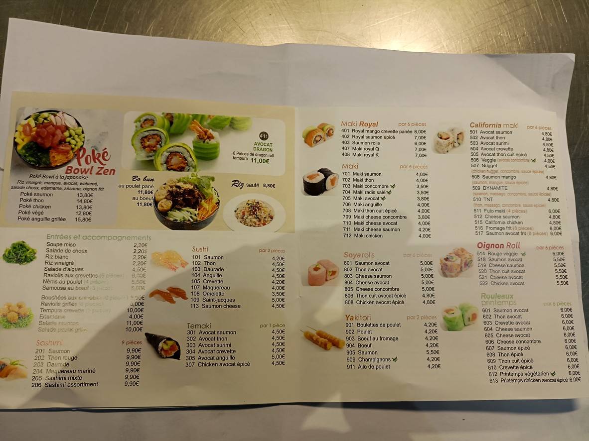 ZEN SUSHI FONTENAY menu 2