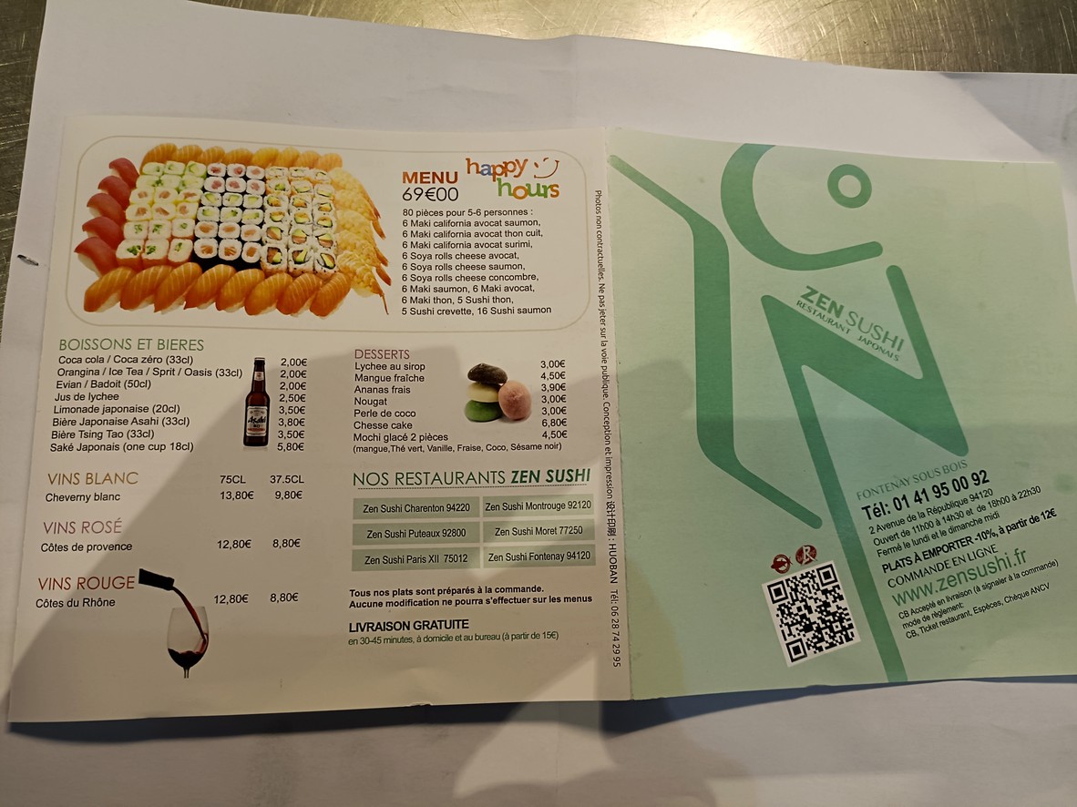 ZEN SUSHI FONTENAY menu 4