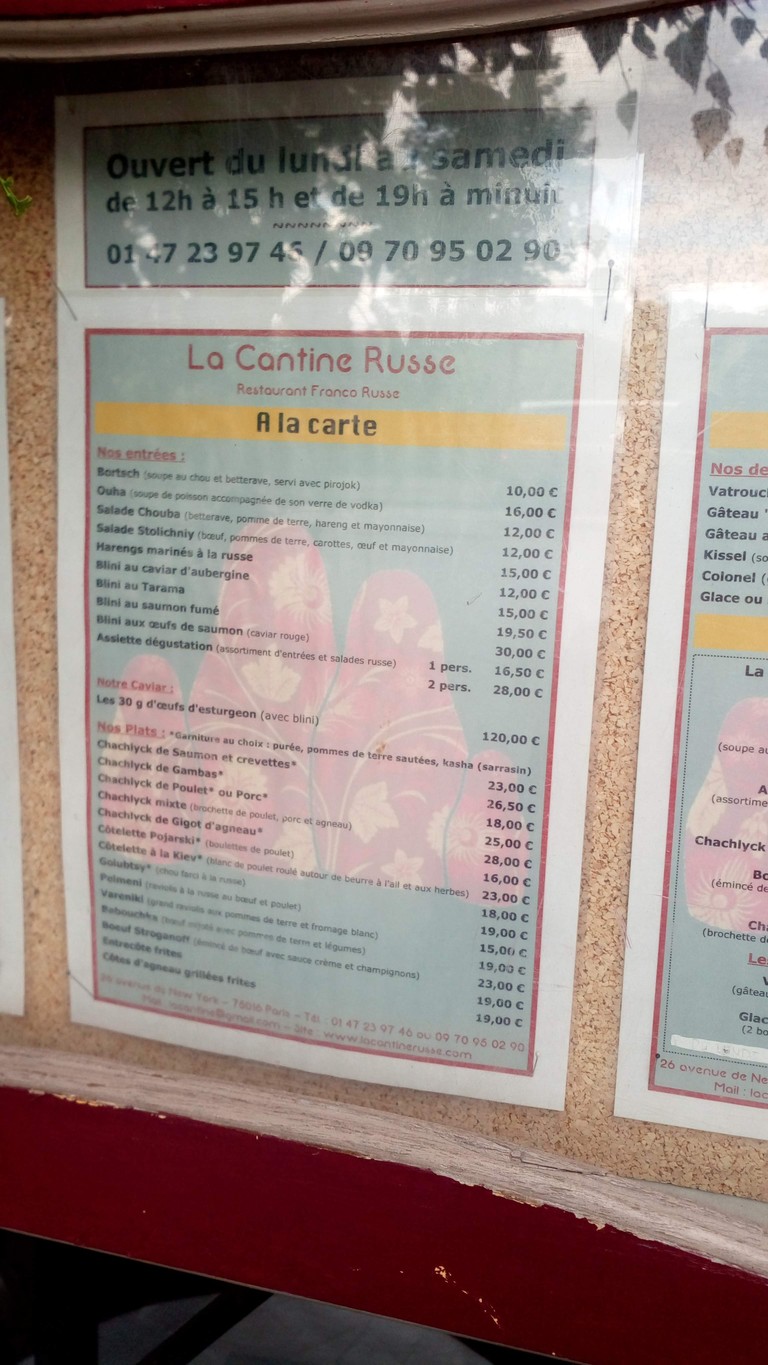 La Cantine Russe menu 1