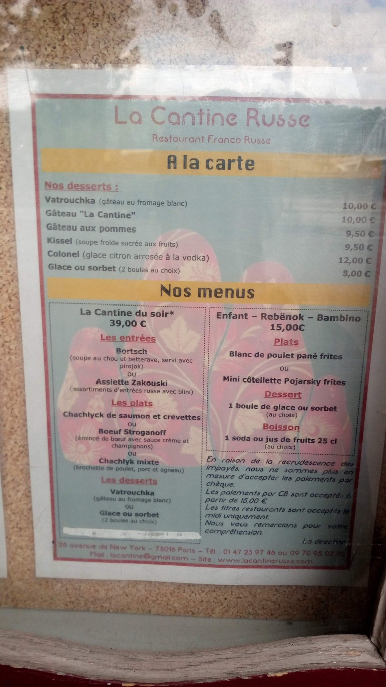 La Cantine Russe menu 2