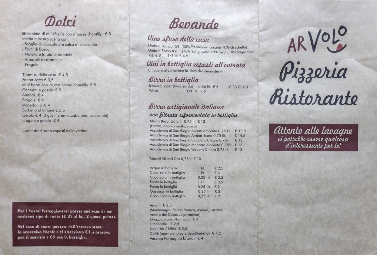 ArVolo Ristorante Pizzeria menu 2