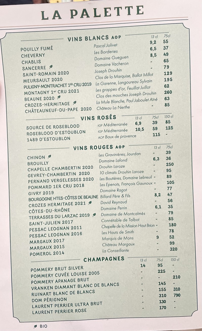 La Palette menu 3